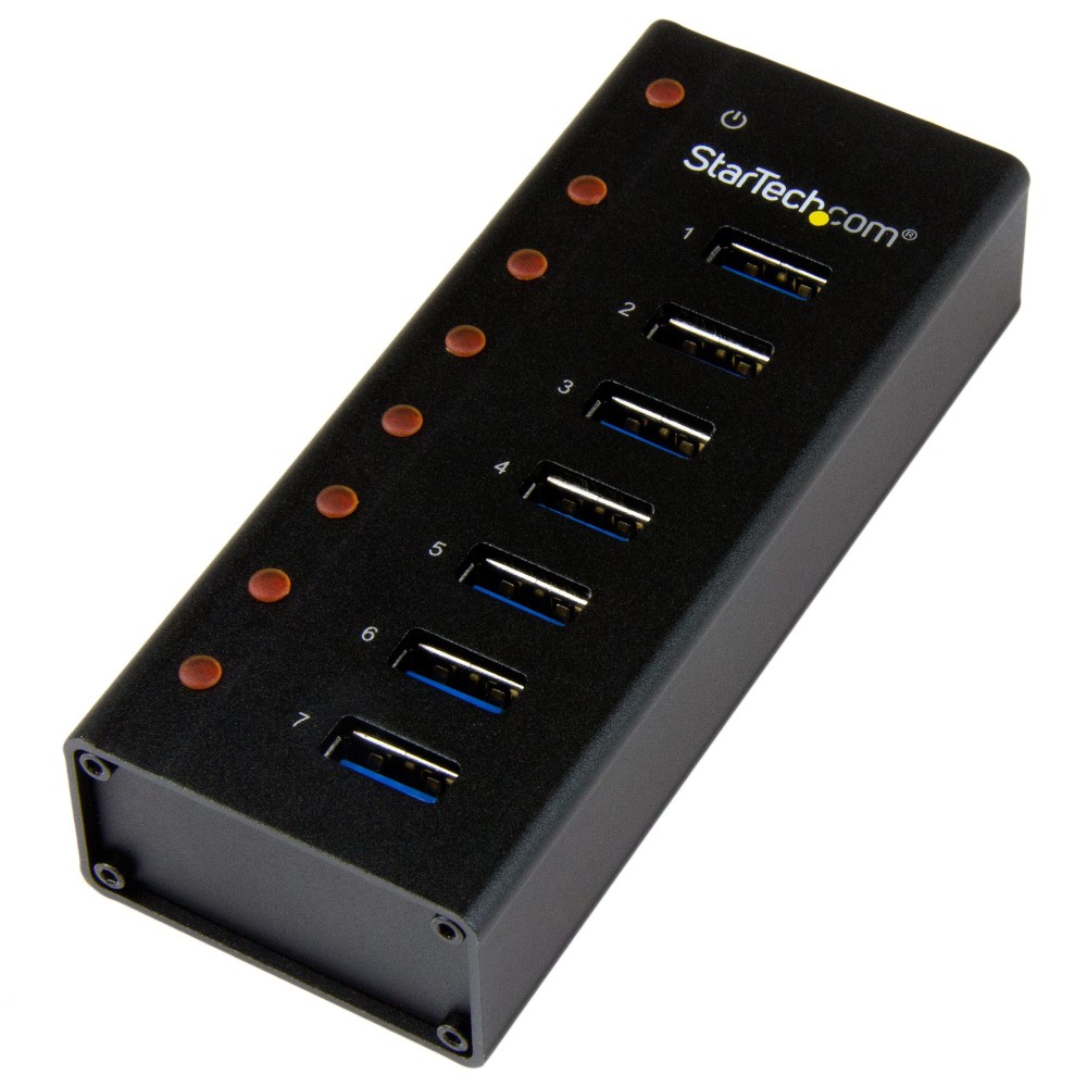 StarTech.com 7-Port USB 3.2 Gen 1 Hub 5Gbps Desktop or Wall-Mountable Metal Enclosure Black