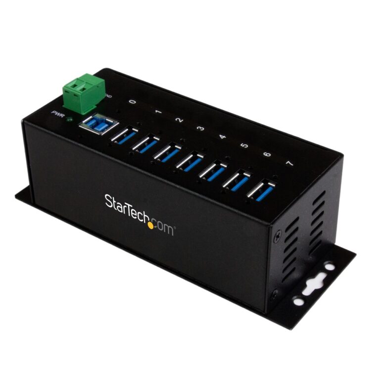 StarTech.com 7-Port USB 3.2 Gen 1 Hub - Steel, Din Rail/Wall/Desk Mount, 5Gbps, Black
