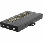 StarTech.com 8 Port USB 2.0 to RS232/RS485/RS422 Serial Hub Adapter, IP30 Rated, Din Rail Mountable, Black
