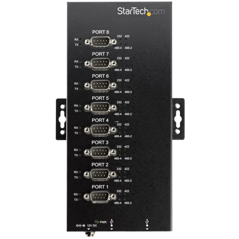 StarTech.com 8 Port USB 2.0 to RS232/RS485/RS422 Serial Hub Adapter, IP30 Rated, Din Rail Mountable, Black