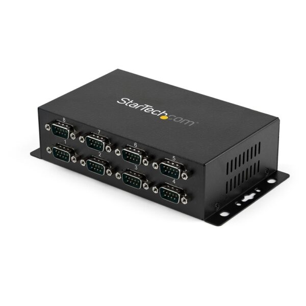 StarTech.com 8 Port USB to RS232 Serial Adapter Hub - Industrial DIN Rail & Wall Mountable - Black
