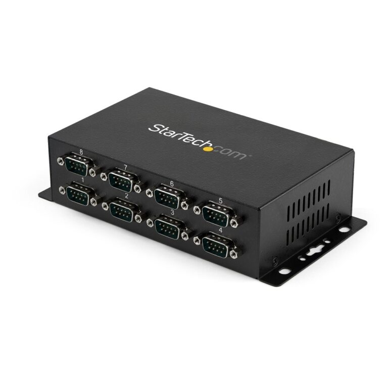 StarTech.com 8 Port USB to RS232 Serial Adapter Hub - Industrial DIN Rail & Wall Mountable - Black