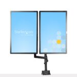 StarTech.com ARMDUALPIVOT Desk Mount Dual Monitor Arm, Full Motion, up to 2x 32" Displays, Clamp/Grommet, Black