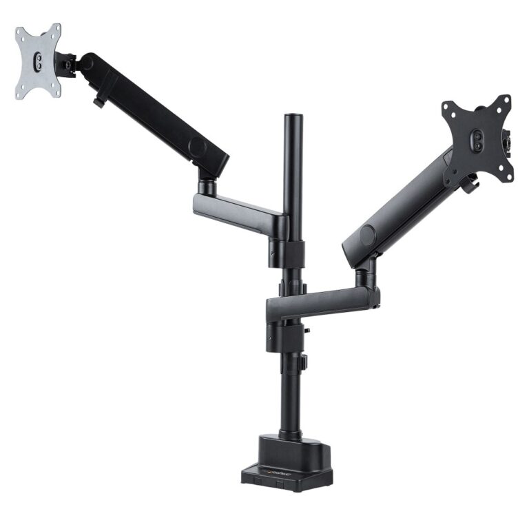 StarTech.com ARMDUALPIVOT Desk Mount Dual Monitor Arm, Full Motion, up to 2x 32" Displays, Clamp/Grommet, Black