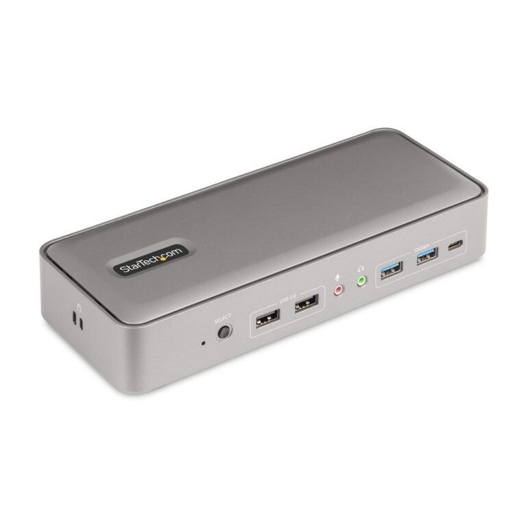 StarTech.com Dual-Laptop USB-C KVM Docking Station, Dual 4K 60Hz DisplayPort, 90W/45W PD, Silver