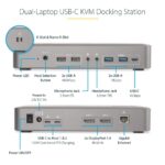 StarTech.com Dual-Laptop USB-C KVM Docking Station, Dual 4K 60Hz DisplayPort, 90W/45W PD, Silver