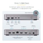 StarTech.com Dual-Monitor USB4 Docking Station, Dual 4K 120Hz or Single 8K 60Hz, 100W PD, 2.5GbE, Silver