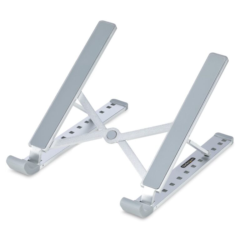 StarTech.com Foldable Laptop Riser Stand, Adjustable Aluminium, 10kg Capacity, Silver