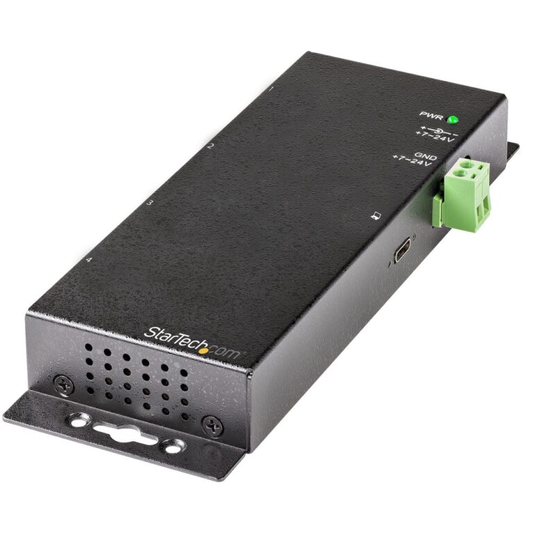 StarTech.com HB31C2A2CME 4 Port USB 3.2 Gen 2 Industrial Hub, 2x USB-C, 2x USB-A, 10Gbps, Black