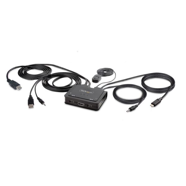 StarTech.com Hybrid KVM Switch, 2-Port, 4K 60Hz HDMI, USB-C & USB-A Host Cables, Black