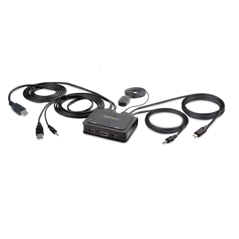 StarTech.com Hybrid KVM Switch, 2-Port, 4K 60Hz HDMI, USB-C & USB-A Host Cables, Black