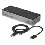 StarTech.com Hybrid Universal Triple Monitor USB-C/USB-A Dock - 4K 60Hz, 85W PD, 6x USB Hub, GbE, Black/Grey