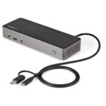 StarTech.com Hybrid Universal Triple Monitor USB-C/USB-A Dock - 4K 60Hz, 85W PD, 6x USB Hub, GbE, Black/Grey