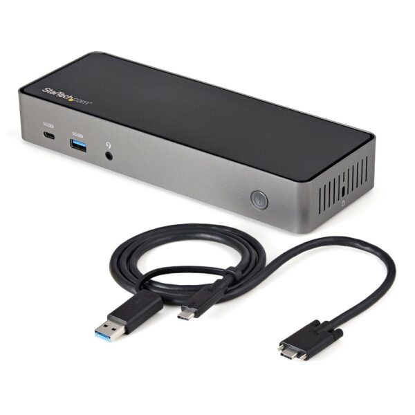 StarTech.com Hybrid Universal Triple Monitor USB-C/USB-A Dock - 4K 60Hz, 85W PD, 6x USB Hub, GbE, Black/Grey