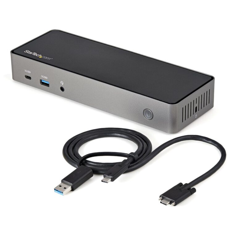 StarTech.com Hybrid Universal Triple Monitor USB-C/USB-A Dock - 4K 60Hz, 85W PD, 6x USB Hub, GbE, Black/Grey