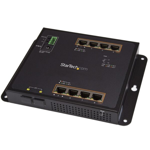 StarTech.com IES101GP2SFW Managed Industrial 8 Port PoE+ Gigabit Ethernet Switch with 2 SFP Slots