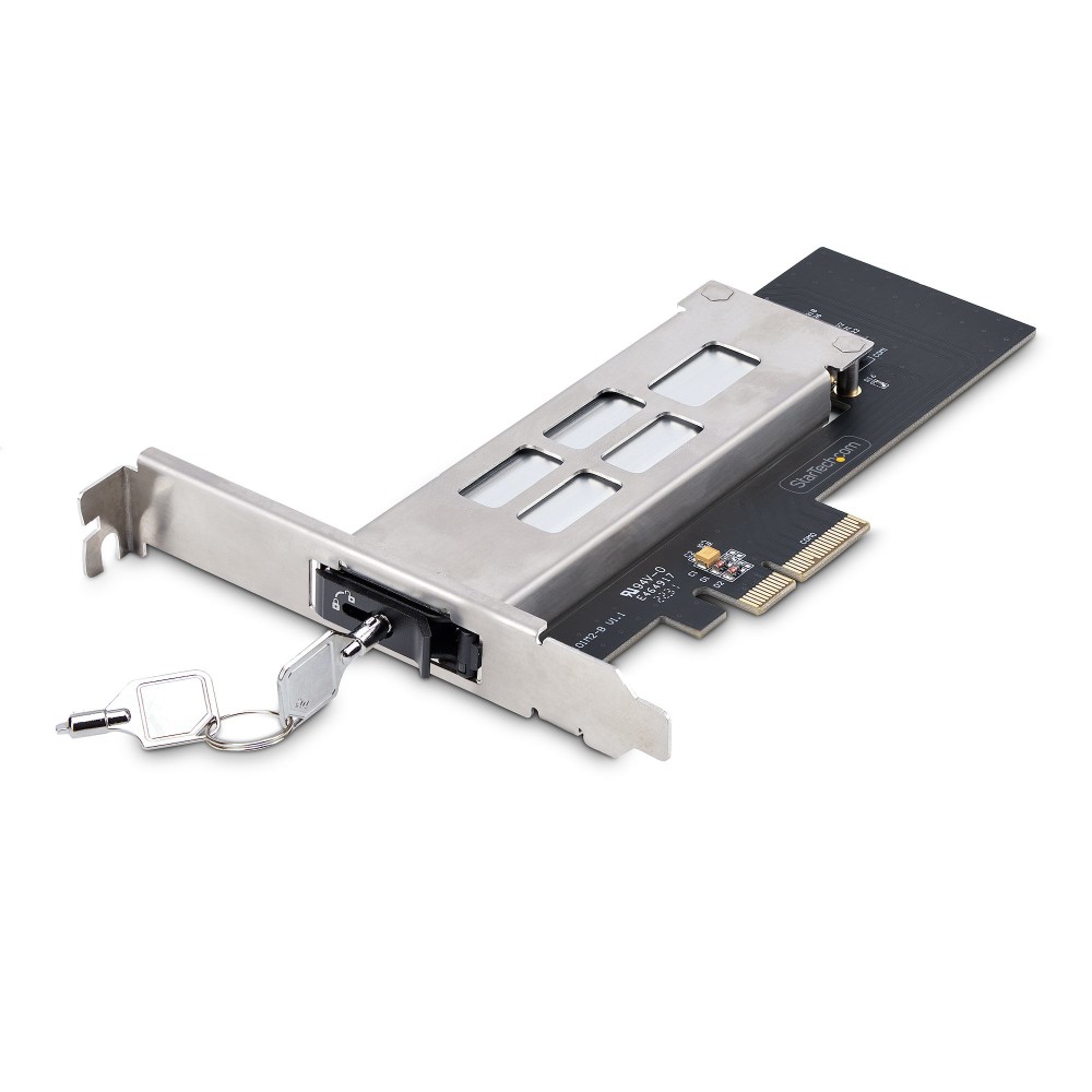 StarTech.com M.2 NVMe SSD to PCIe x4 Mobile Rack with Removable Tray, PCIe 4.0, Hot-Swap, Black/Silver StarTech.com M.2 NVMe SSD to PCIe x4 Mobile Rack with Removable Tray, PCIe 4.0, Hot-Swap, Black/Silver
