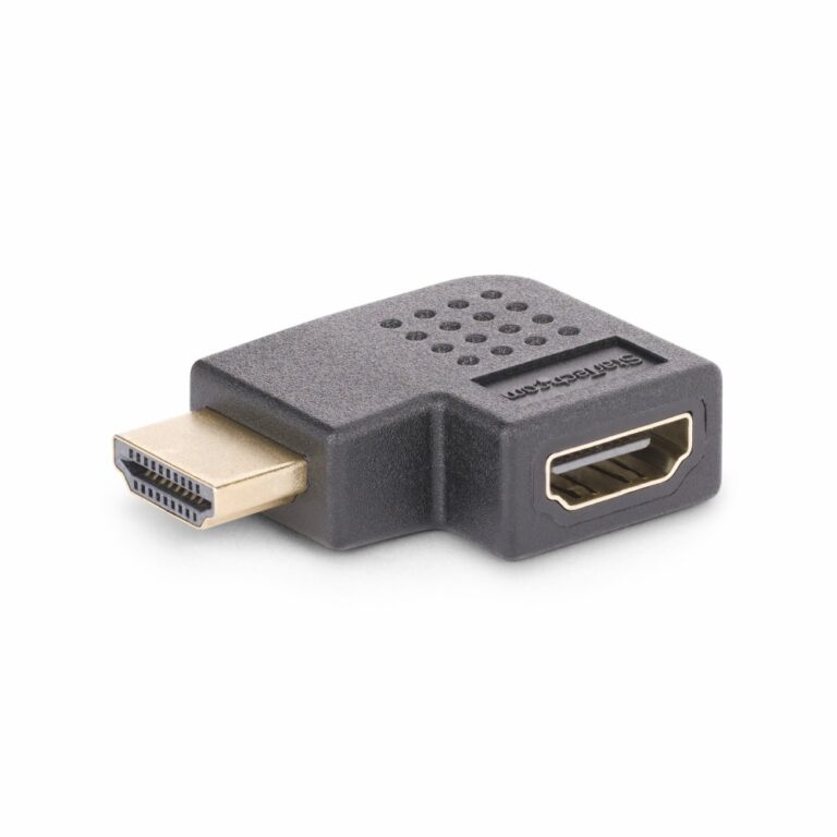StarTech.com Right Angle HDMI 2.0 Adapter Male to Female, 90-Degree Angled Port Saver, 4K 60Hz, Black
