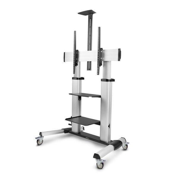 StarTech.com Rolling TV Cart for 60-100" Screens up to 100kg, Hand Crank Height Adjustable, Black/Silver