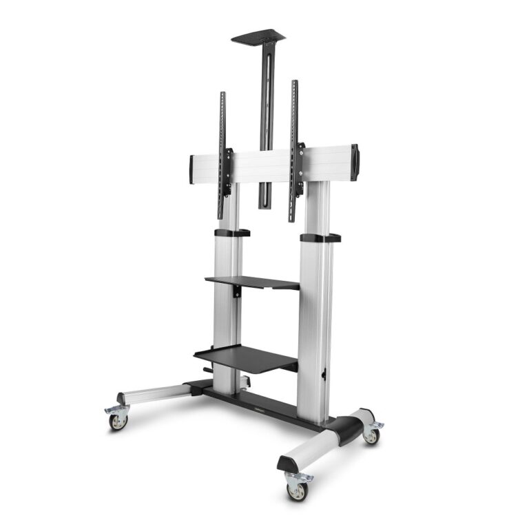 StarTech.com Rolling TV Cart for 60-100" Screens up to 100kg, Hand Crank Height Adjustable, Black/Silver