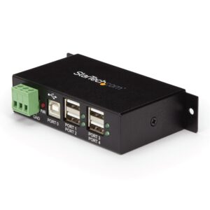 StarTech.com ST4200USBM 4-Port USB 2.0 Industrial Hub - Metal, DIN Rail/Wall Mountable, Black