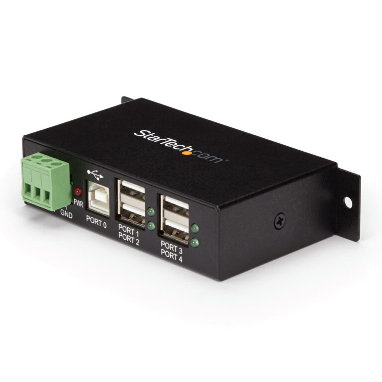 StarTech.com ST4200USBM 4-Port USB 2.0 Industrial Hub - Metal, DIN Rail/Wall Mountable, Black