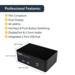 StarTech.com SV231DPDDUA2 2-Port Dual DisplayPort KVM Switch, 4K 60Hz, USB Hub, Audio Support, Black
