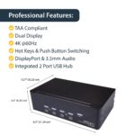 StarTech.com SV431DPDDUA2 4-Port Dual DisplayPort KVM Switch 4K 60Hz - TAA - Black