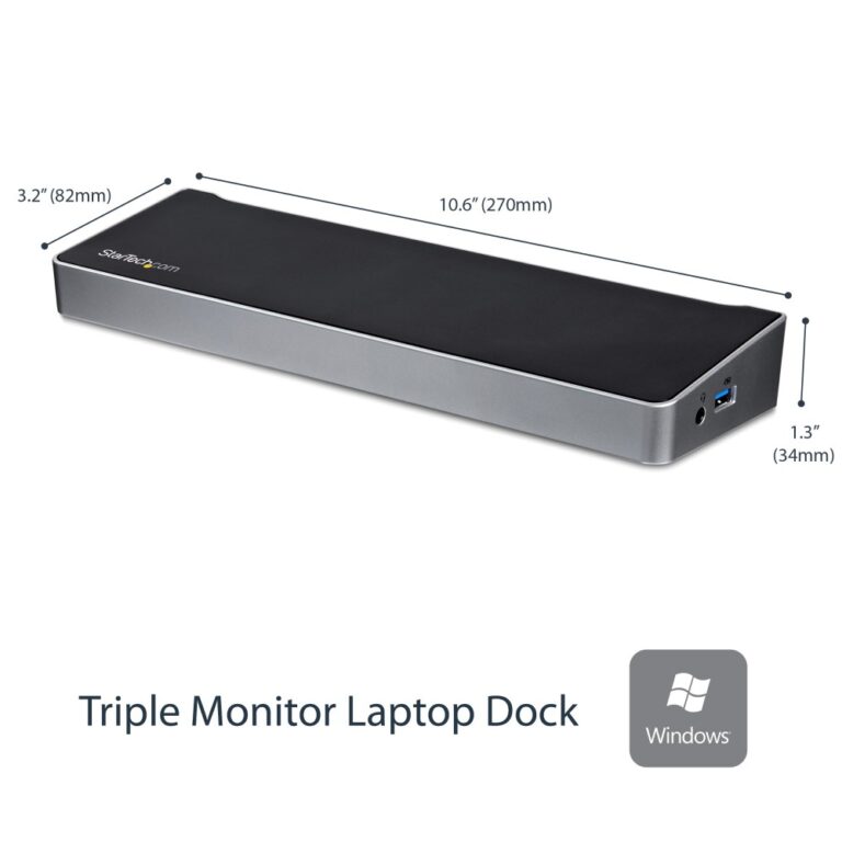 StarTech.com Triple-Monitor USB 3.0 Docking Station 4K HDMI 2x DisplayPort 5x USB-A Black/Silver