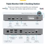 StarTech.com Triple-Monitor USB-C Docking Station, 140W Charging, 4K 60Hz HDMI/DisplayPort, Grey