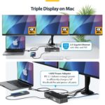StarTech.com Triple-Monitor USB-C Docking Station, 140W Charging, 4K 60Hz HDMI/DisplayPort, Grey