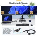 StarTech.com Triple-Monitor USB-C Docking Station, 140W Charging, 4K 60Hz HDMI/DisplayPort, Grey