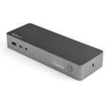 StarTech.com Universal Laptop Docking Station, Hybrid USB-C & USB-A, Dual 4K 60Hz DP/HDMI, 100W PD, 4x USB Hub, GbE, Black/Grey
