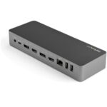 StarTech.com Universal Laptop Docking Station, Hybrid USB-C & USB-A, Dual 4K 60Hz DP/HDMI, 100W PD, 4x USB Hub, GbE, Black/Grey