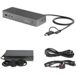 StarTech.com Universal Laptop Docking Station, Hybrid USB-C & USB-A, Dual 4K 60Hz DP/HDMI, 100W PD, 4x USB Hub, GbE, Black/Grey