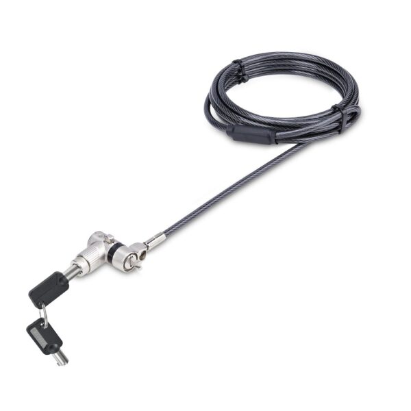 StarTech.com Universal Laptop Lock, 2m Carbon Steel Keyed Security Cable for Noble Wedge/Nano/K-Slot, Black/Silver