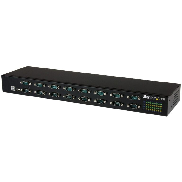 StarTech.com USB 2.0 to 16-Port RS232 Serial Adapter Hub, 480 Mbit/s, Rack-Mountable, Black