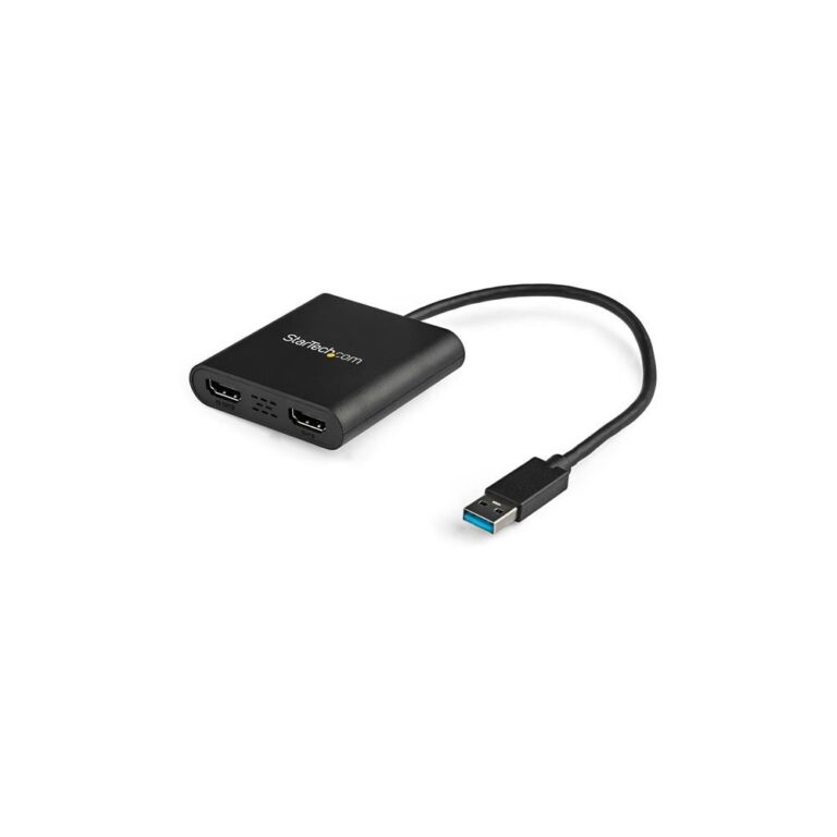 StarTech.com USB 3.0 to Dual HDMI Adapter, 4K 30Hz, USB-A Male, 0.25m Cable, Black