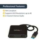 StarTech.com USB 3.0 to Dual HDMI Adapter, 4K 30Hz, USB-A Male, 0.25m Cable, Black