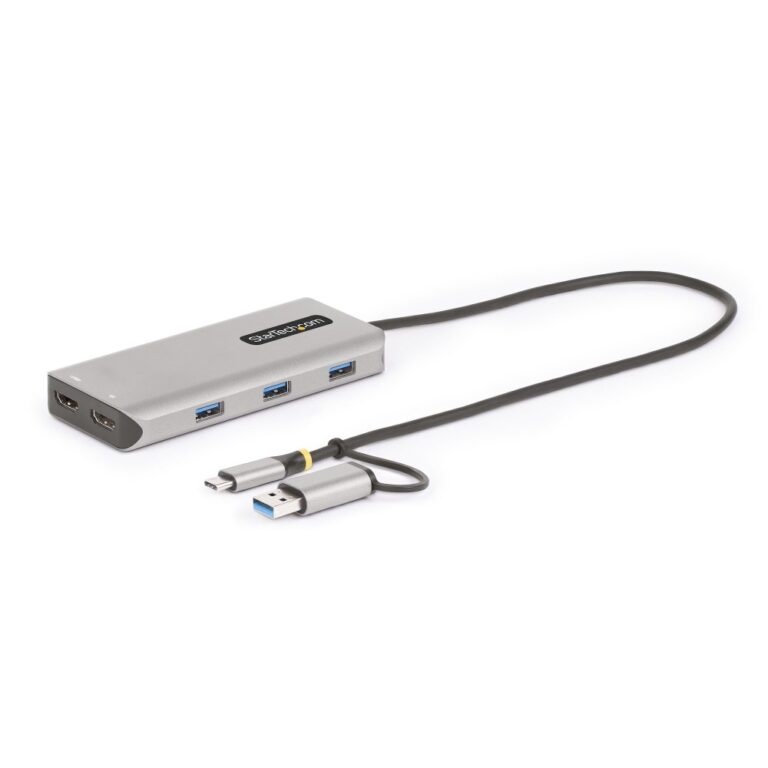StarTech.com USB-C Multiport Adapter, Dual HDMI 4K, 3x USB 3.2 Gen 1, Silver, 0.4m Cable