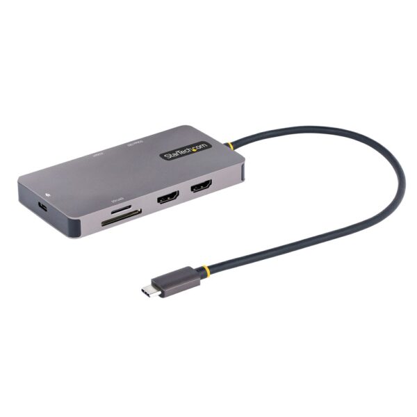 StarTech.com USB-C Multiport Adapter Dual HDMI 4K 60Hz, 2x USB-A, 100W PD, GbE, SD/MicroSD, Grey