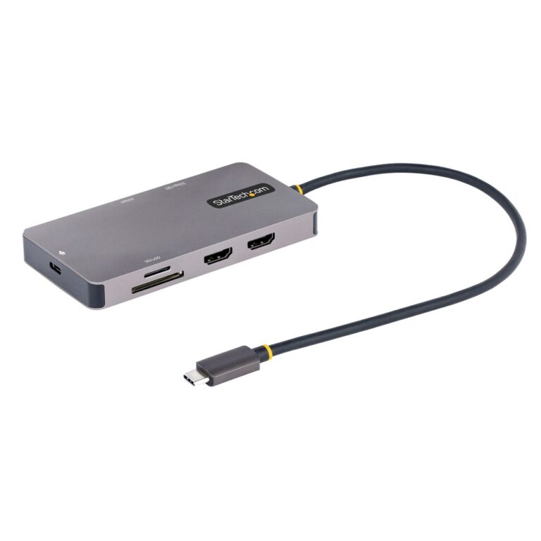 StarTech.com USB-C Multiport Adapter Dual HDMI 4K 60Hz, 2x USB-A, 100W PD, GbE, SD/MicroSD, Grey