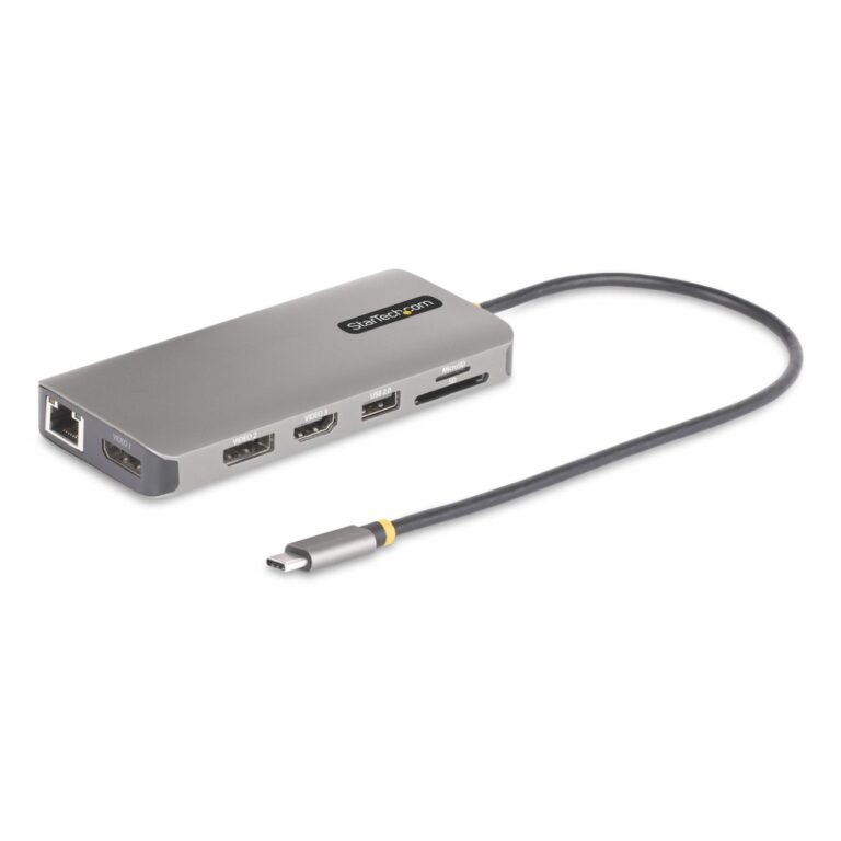 StarTech.com USB-C Triple Multiport Adapter, Dual 4K 60Hz + 4K 30Hz HDMI & DisplayPort, 100W PD Pass-Through, GbE, SD/MicroSD Card Reader, Grey