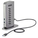 StarTech.com USB-C USB-A Hybrid Universal Docking Station - Dual 4K 60Hz HDMI/DisplayPort - 6x USB-A - GbE - Black/Grey