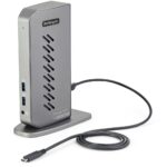 StarTech.com USB-C USB-A Hybrid Universal Docking Station - Dual 4K 60Hz HDMI/DisplayPort - 6x USB-A - GbE - Black/Grey
