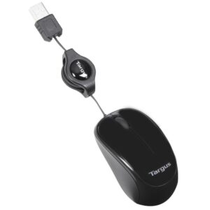 Targus Compact Travel Ambidextrous USB Mouse with 1000 DPI and Retractable Cable - Black