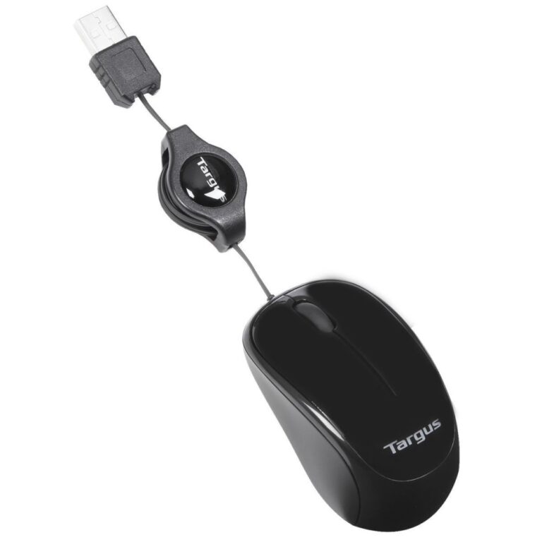 Targus Compact Travel Ambidextrous USB Mouse with 1000 DPI and Retractable Cable - Black