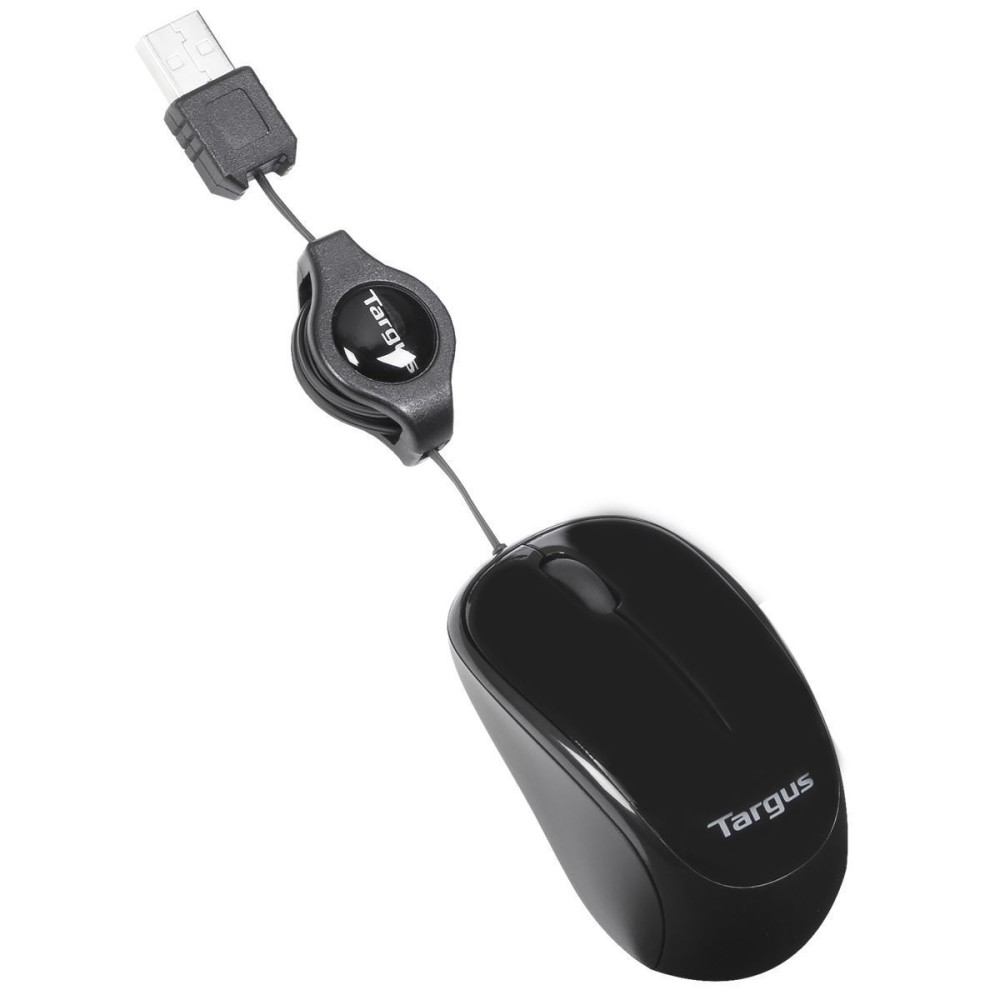 Targus Compact Travel Ambidextrous USB Mouse with 1000 DPI and Retractable Cable - Black
