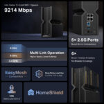 TP-Link Archer BE9300 Tri-Band Wi-Fi 7 Router, 9328 Mbps, 5 x 2.5 Gbps Ports, Black