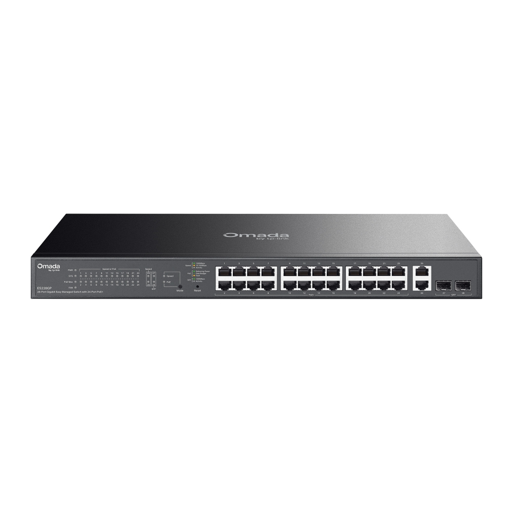 TP-Link ES228GP Managed L2 Gigabit Ethernet PoE+ Network Switch 24x PoE+ 2x SFP Rackmount Black TP-Link ES228GP Managed L2 Gigabit Ethernet PoE+ Network Switch 24x PoE+ 2x SFP Rackmount Black